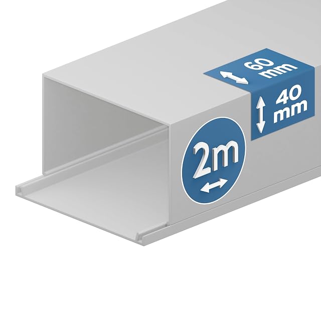 Canaleta EDO de PVC blanco de 60 por 40 mm con tapa abatible de cierre a presión