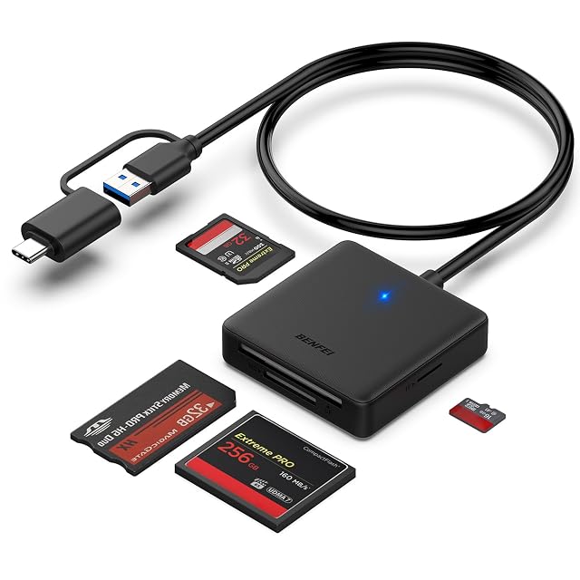 Lector de tarjetas BENFEI 4 en 1 negro con ranuras SD, microSD, Memory Stick y CompactFlash