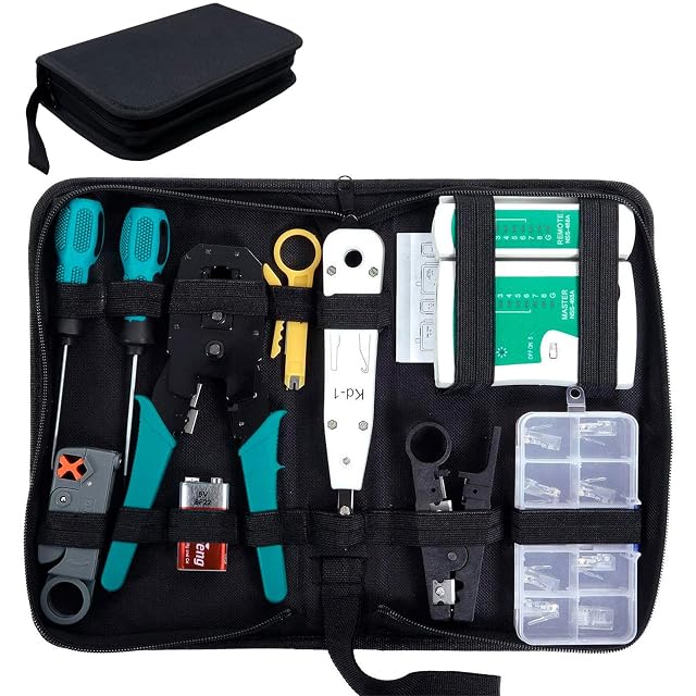 Kit de herramientas de red SGILE con un alicate de engaste tres en uno, un comprobador de cables y una herramienta de inserción por impacto