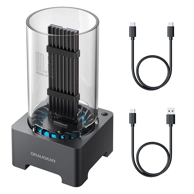 Base de conexión M.2 GRAUGEAR con una ranura superior y un ventilador de refrigeración