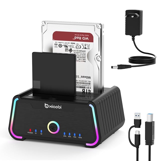 Base de conexión Xiaobi de dos bahías con iluminación RGB y dos ranuras para unidades