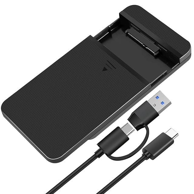 Carcasa para unidad SATA de 2,5 pulgadas YIIFELL negra con tapa abatible y clavija USB-C
