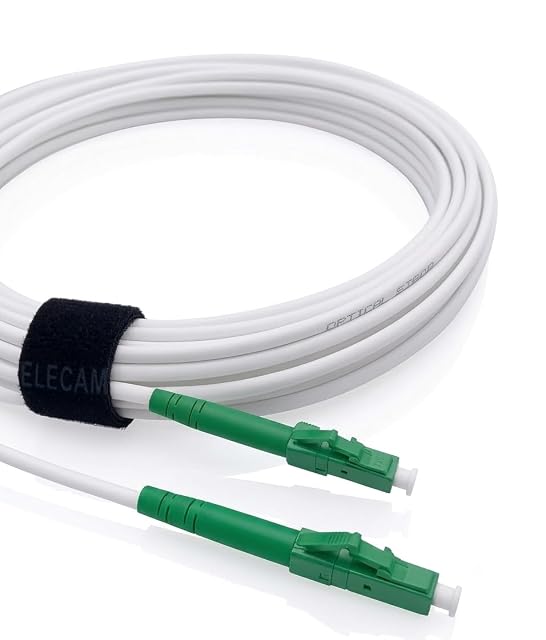 Latiguillo de fibra simplex largo Elfcam con conectores LC/APC verdes en ambos extremos