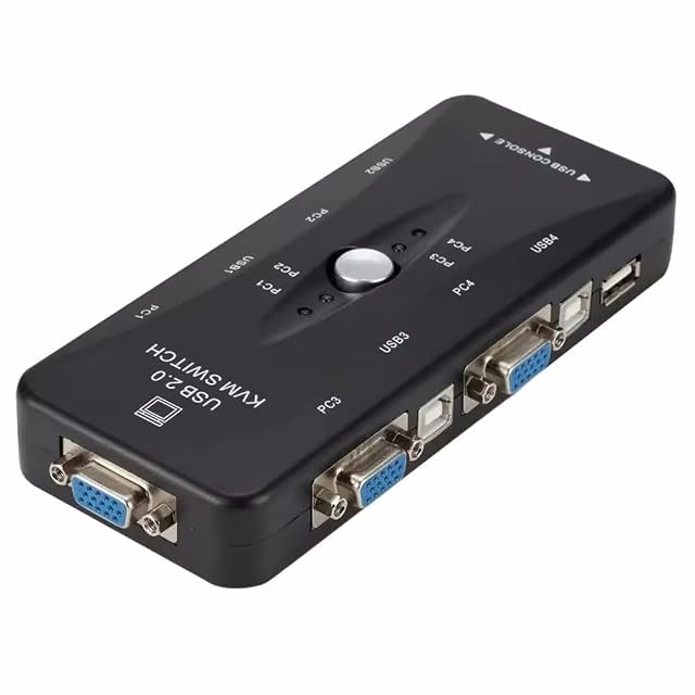 Conmutador KVM VGA DUOBAGMA EB0864 de cuatro puertos con botones pulsadores y concentrador USB