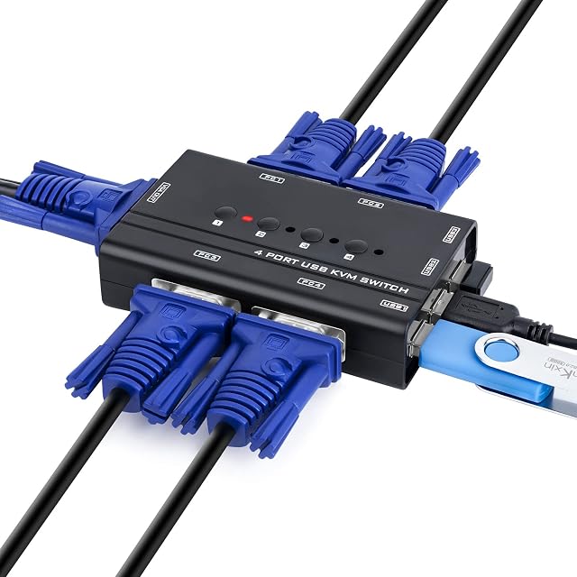 Conmutador KVM VGA TCNEWCL VGA4P de cuatro puertos con botón selector y tres tomas USB 2.0