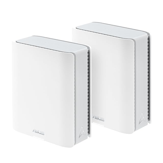 Pareja de unidades mesh ASUS ZenWiFi BT8 altas y blancas para Wi-Fi 7