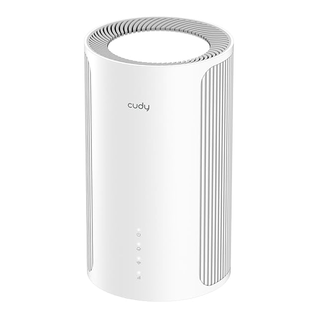 Unidad mesh Cudy M11000 alta, cilíndrica y blanca para Wi-Fi 7
