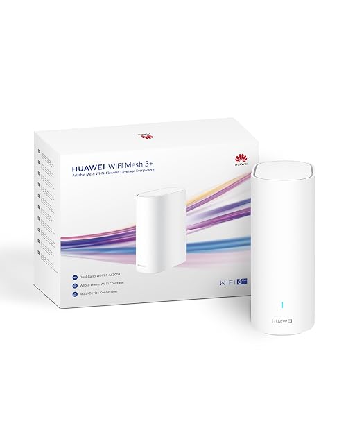 Router mesh HUAWEI WiFi Mesh 3+ blanco y vertical visto de frente