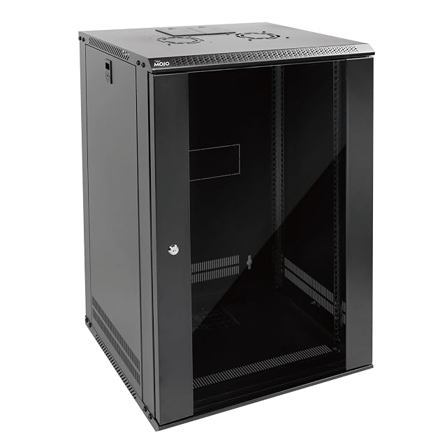 Armario de red de pared Tecmojo negro de 19 pulgadas y dieciocho unidades con puerta de cristal