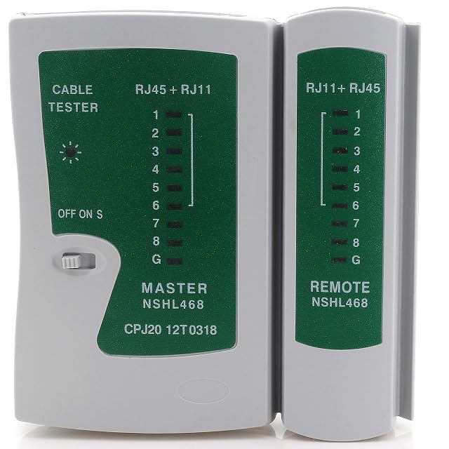 Comprobador de cable de red 1aTTack.de con unidad principal, unidad remota y maletín de plástico