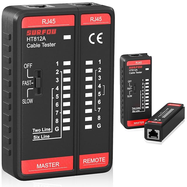 Comprobador de cable de red SURFOU con una unidad principal y una unidad remota para latiguillos RJ45