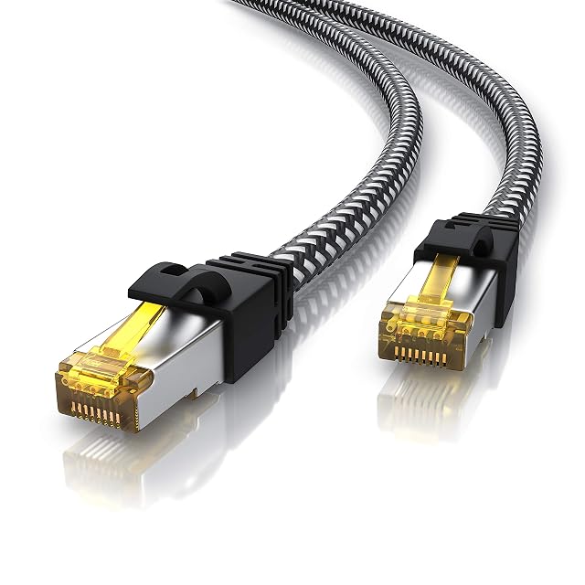 Latiguillo CSL Cat 7 de 10 m con cubierta de algodón trenzado y capuchones RJ45 moldeados