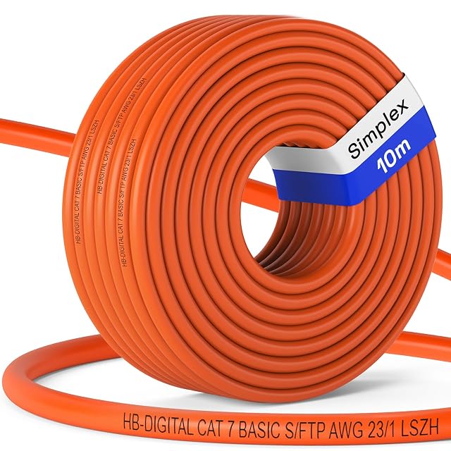 Cable de instalación HB-DIGITAL naranja Cat 7 de 10 m con un extremo sin terminar