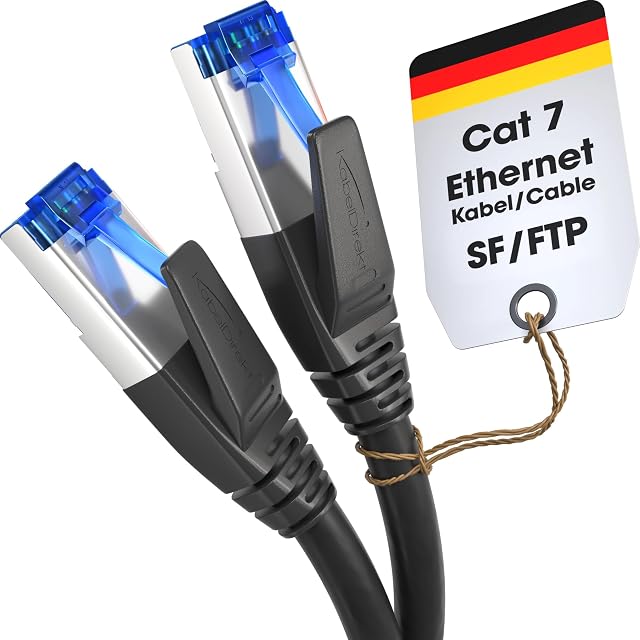 Latiguillo KabelDirekt negro Cat 7 de 10 m con conectores RJ45 y protección antidobleces