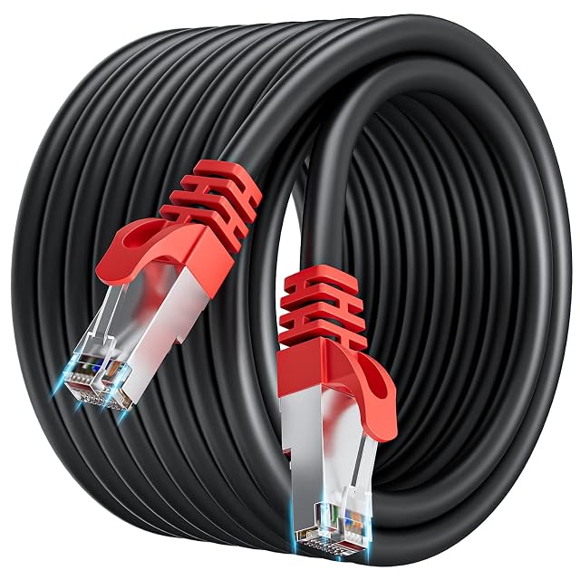 Latiguillo Soibke negro Cat 7 de 10 m con conectores RJ45 apantallados rojos