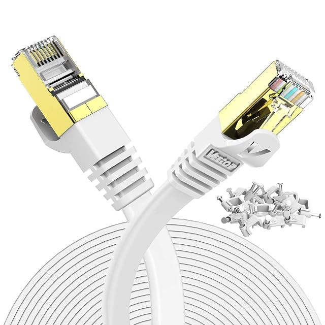 Latiguillo Veetop plano blanco Cat 7 de 10 m con conectores RJ45 chapados en oro