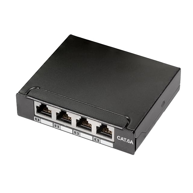 Pequeño panel de parcheo BIGtec metálico de cuatro puertos Cat 6a con tomas RJ45 apantalladas