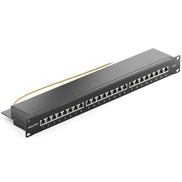Panel de parcheo deleyCON negro Cat 6 apantallado de 24 puertos para rack de 19 pulgadas
