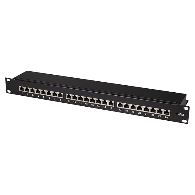 Panel de parcheo LogiLink PrimeLine negro Cat 6A apantallado de 24 puertos para rack de 19 pulgadas
