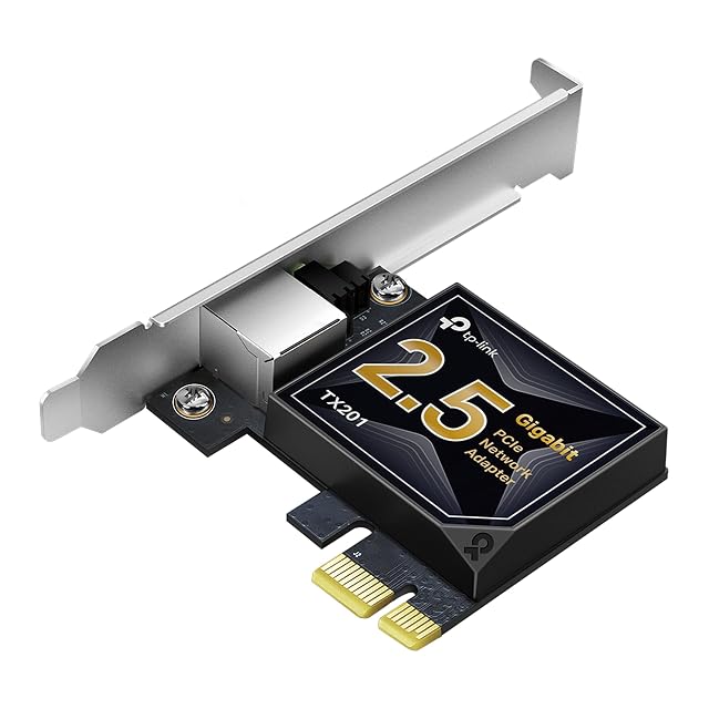 Tarjeta de red PCIe TP-Link TX201 con una sola toma RJ45 y una chapa de altura completa