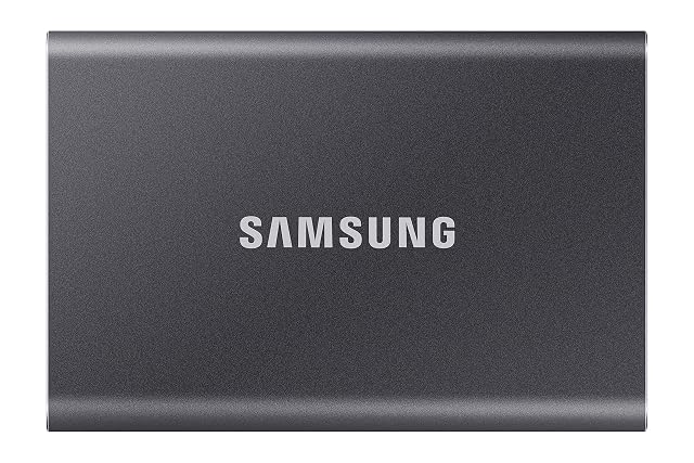 Samsung Portable SSD T7 de 1 TB en carcasa de aluminio gris con dos cables USB