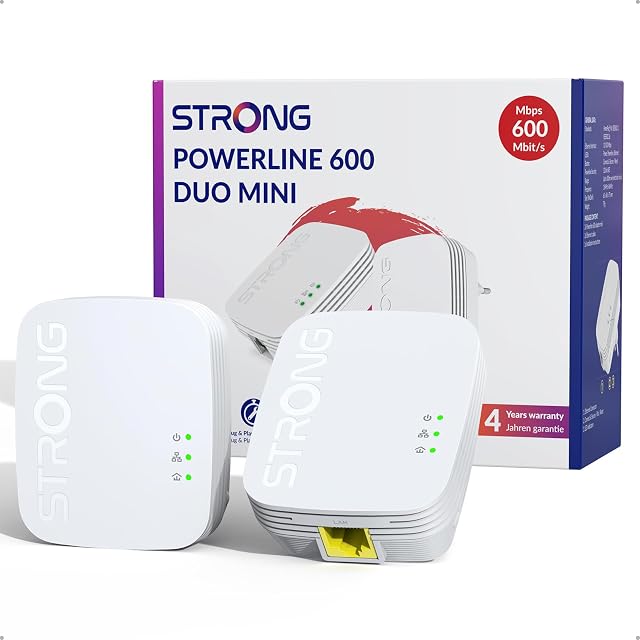 Kit de adaptadores powerline STRONG PL600M, dos unidades de enchufe con tomas RJ45