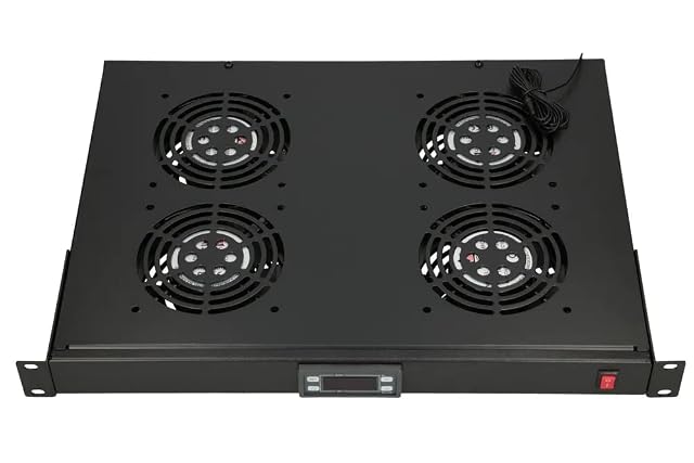 Panel de ventilación Extralink negro de cuatro ventiladores de 19 pulgadas con pantalla digital de temperatura
