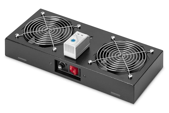 Unidad de ventilación de techo Koscom Connect negra con dos ventiladores para armario de red