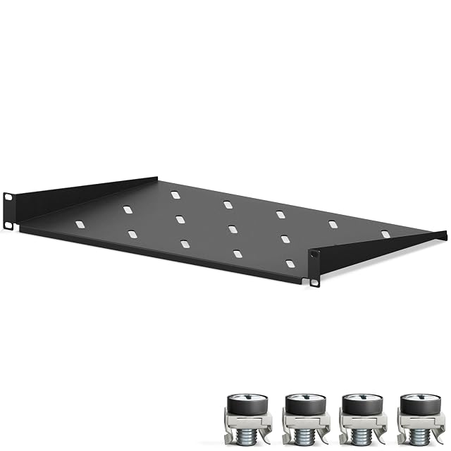 Bandeja de rack HB-DIGITAL negra de 19 pulgadas 1U con bordes elevados