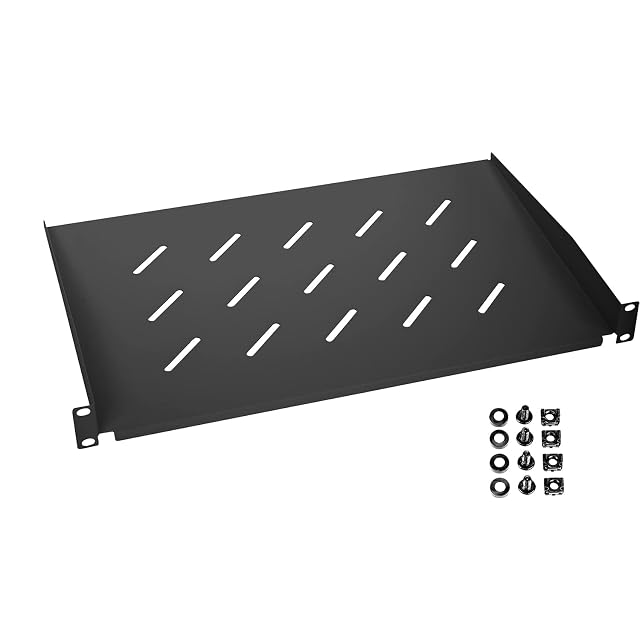 Bandeja de rack HMF negra de 19 pulgadas 1U con pestañas de montaje frontales