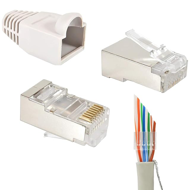 Conector RJ45 de crimpar Cat 6 apantallado VESVITO gris con guía de inserción y capuchón