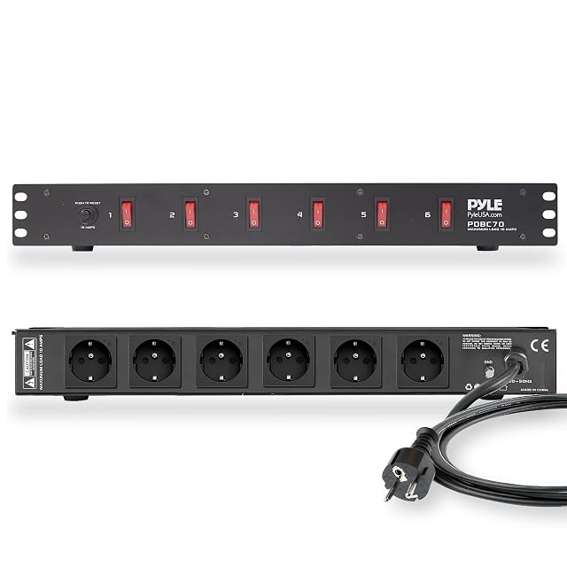 Regleta de rack Pyle PDBC70EU de 19 pulgadas con seis interruptores frontales y seis tomas traseras