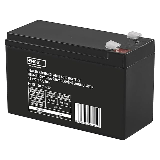 Batería de plomo AGM sellada EMOS B9674 de 12 V y 7,2 Ah con terminales Faston