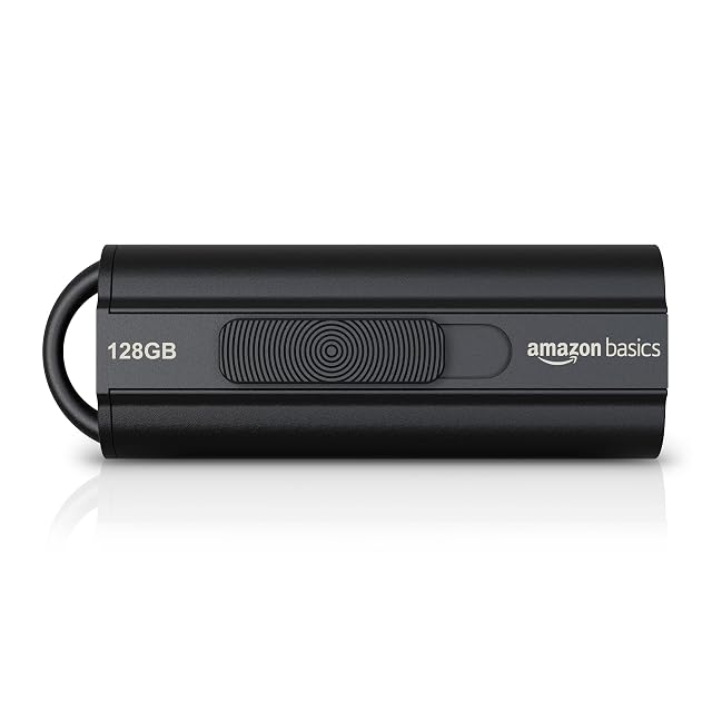 Memoria Amazon Basics negra de 128 GB con cuerpo telescópico deslizante