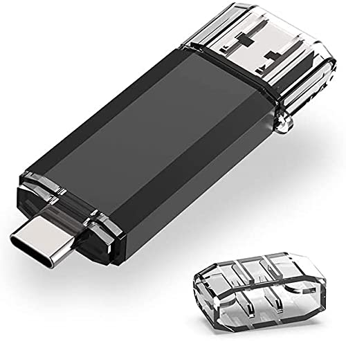 Memoria RAOYI negra de doble interfaz de 128 GB con conector USB Type-A en un extremo y Type-C en el otro
