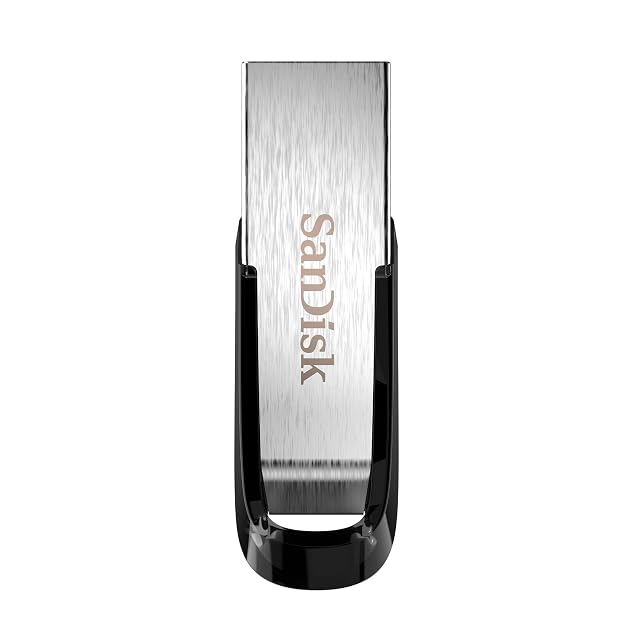 Memoria SanDisk Ultra Flair de 128 GB con cuerpo metálico negro y plateado y conector USB Type-A