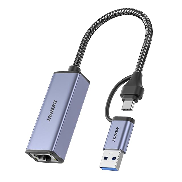 Adaptador de USB-C a RJ45 gigabit BENFEI con cable corto y toma RJ45