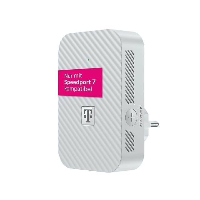 Repetidor Telekom Speedport 7 blanco vertical con logotipo magenta