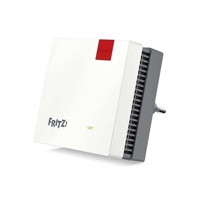 Repetidor FRITZ Repeater 1200 AX blanco con banda roja y luz de estado
