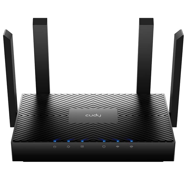 Router Cudy WR3000 blanco con cuatro antenas externas levantadas