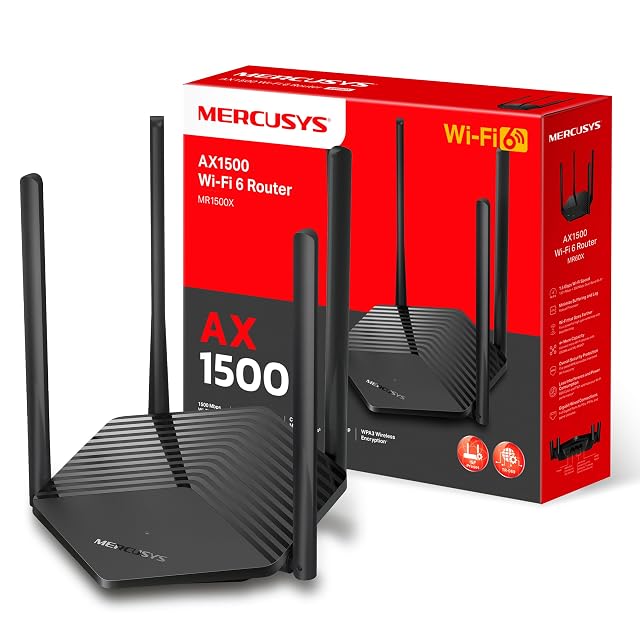 Router MERCUSYS MR1500X negro con cuatro antenas fijas
