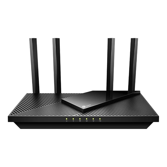 Router TP-Link Archer AX55 negro y plano con cuatro antenas externas levantadas